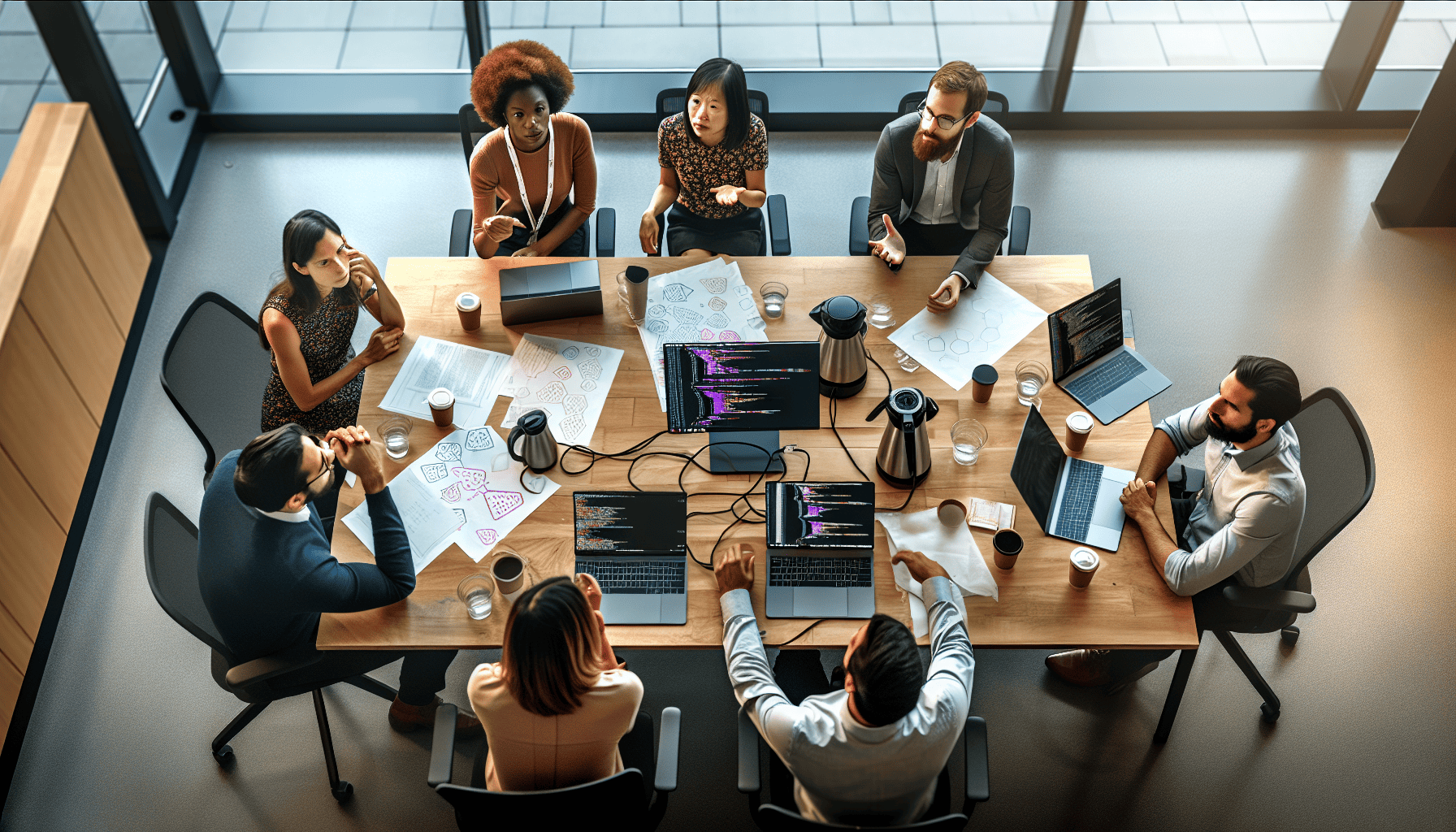 A photo of diverse professionals collaborating on generative AI applications