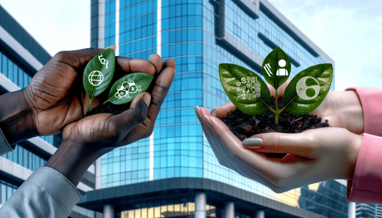 Sustainable business concept with a blurred office building in the background